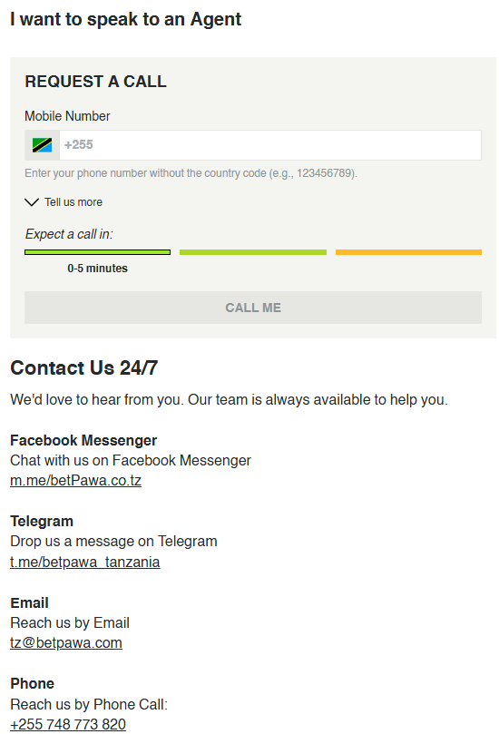BetPawa Tanzania Phone Contact Details